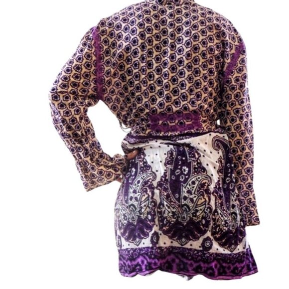 Free People FP One Paisley Kimono Wrap Dress S Beach Pool Swim Cover Up Robe - Picture 2 of 6